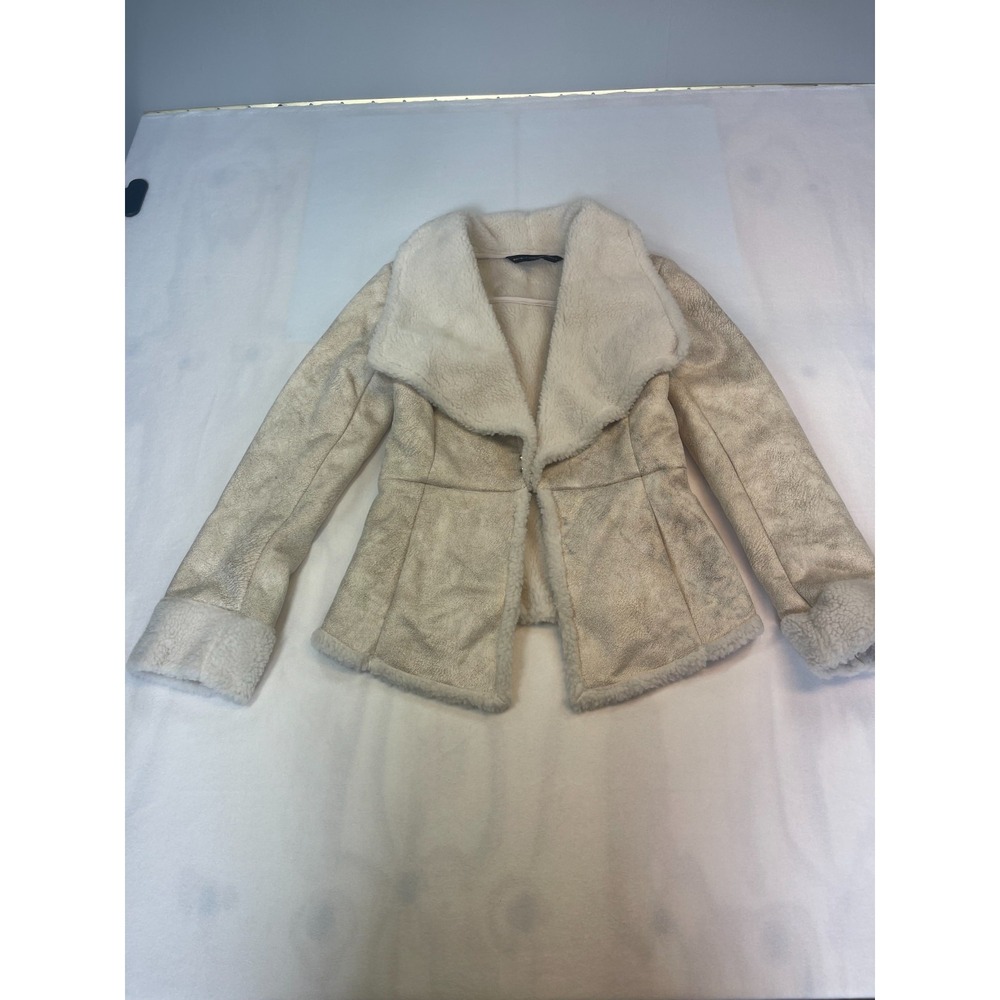 White House Black Market Faux Fur Shearling Moto Jacket XXS in cream